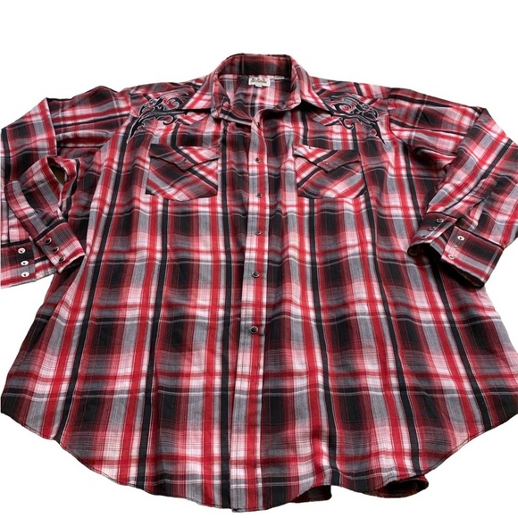 Fly Cattleman | Cowboy Button Up Shirt XXL Western Plaided Shirt Embroidered - Picture 7 of 13